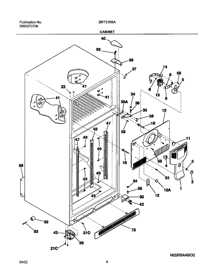 CABINET Diagram and Parts List for BRT21R6AW1  Uni Refrigerator