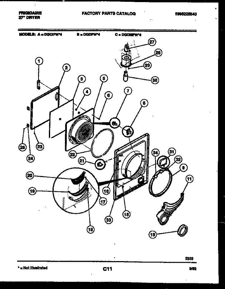 DOOR PARTS Diagram and Parts List for DGDFL4  Frigidaire Dryer