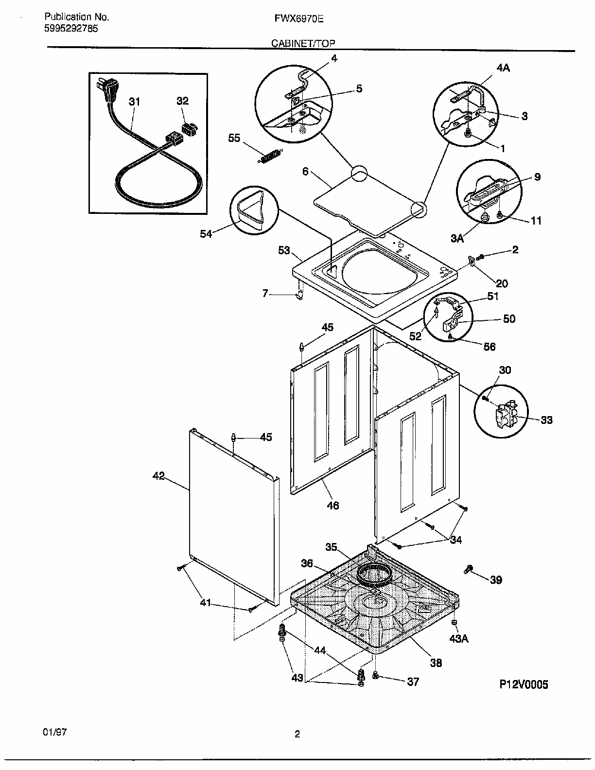 Cabinet/top Diagram and Parts List for FWX6970E  Frigidaire Washer