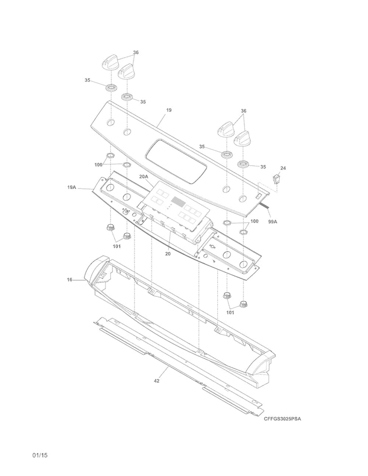 Backguard Diagram and Parts List for FFGS3025PSB  Frigidaire Range