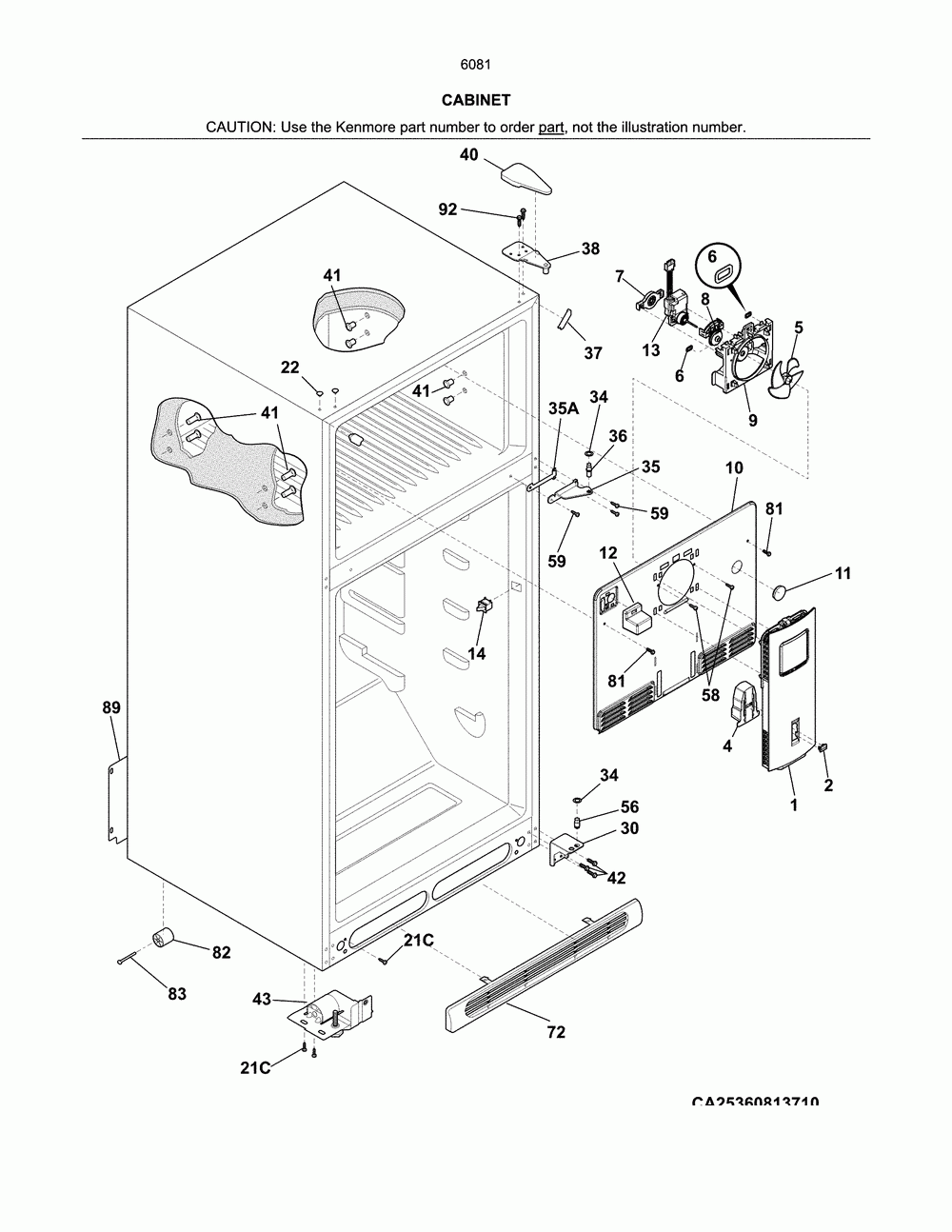 Cabinet Diagram and Parts List for 25360813710  Kenmore Refrigerator