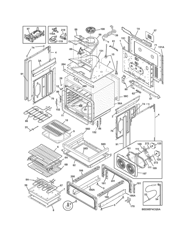 Body Diagram and Parts List for EI30EF4CQSA  Electrolux Range