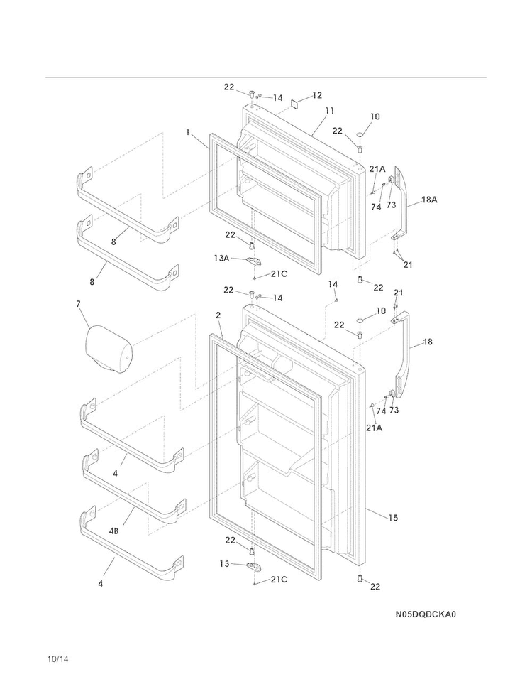 Doors Diagram and Parts List for 25360089410  Kenmore Refrigerator