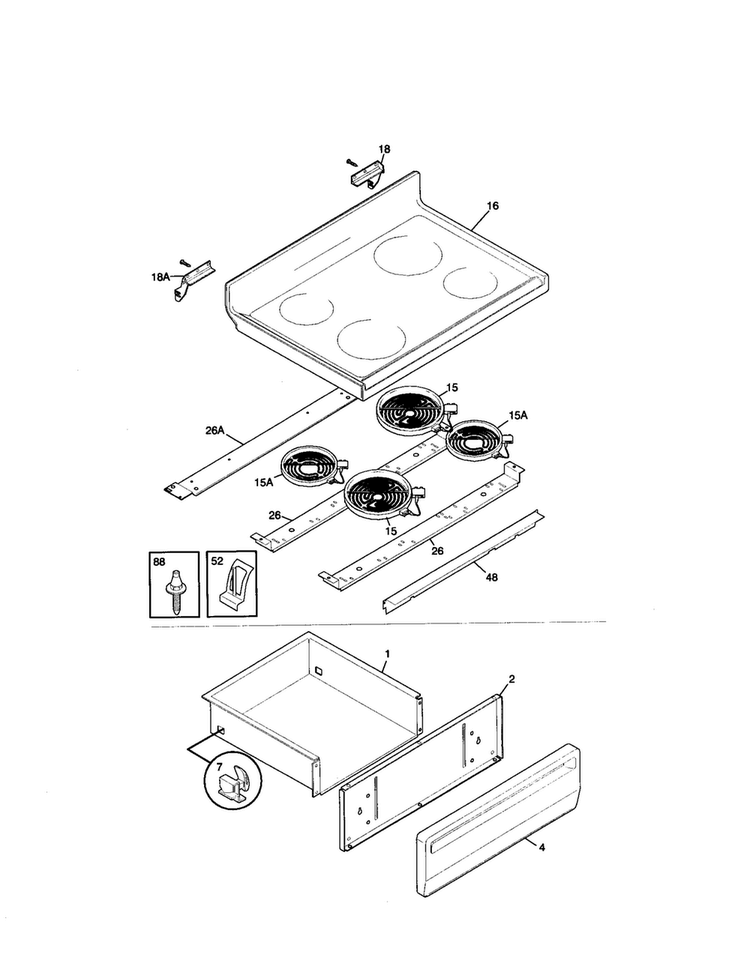 Top/drawer Diagram and Parts List for TEF365CHTA  Tappan Range