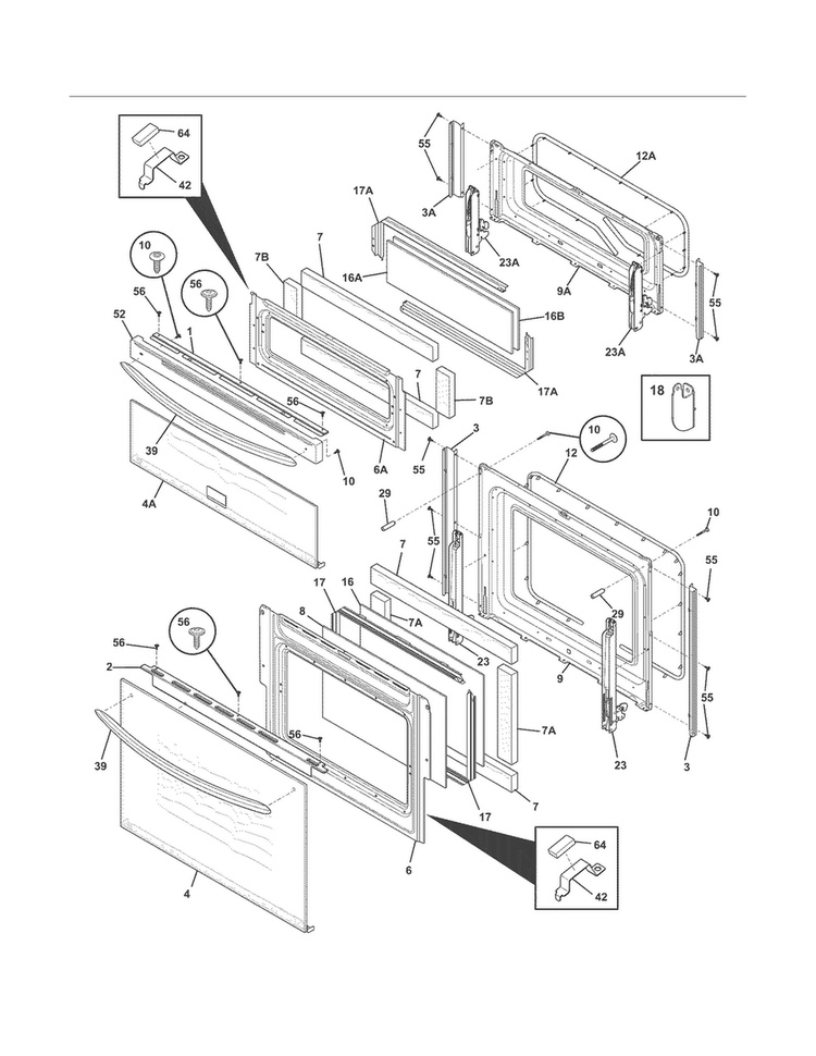 Doors Diagram and Parts List for FGEF304DKWD  Frigidaire Range