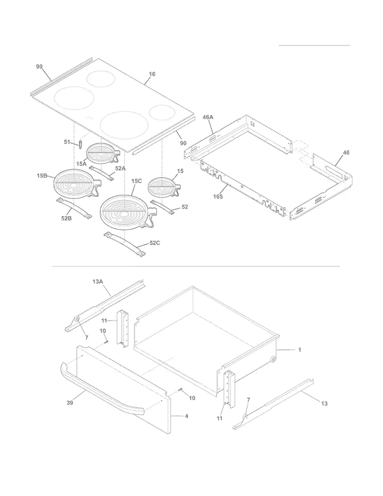 Top/drawer Diagram and Parts List for FFES3025LSF  Frigidaire Range