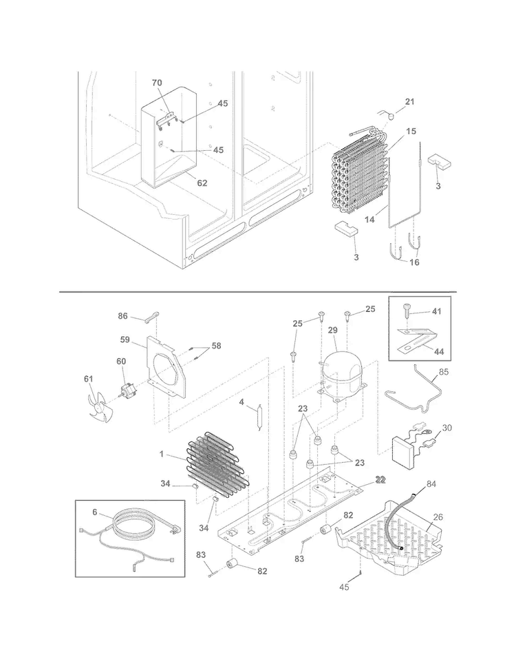 System Diagram and Parts List for FGHC2331PF6  Frigidaire Refrigerator