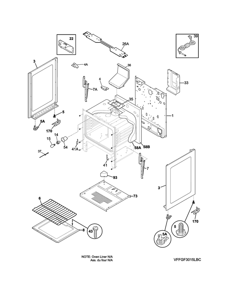 Body Diagram and Parts List for TGF351RBA  Tappan Range