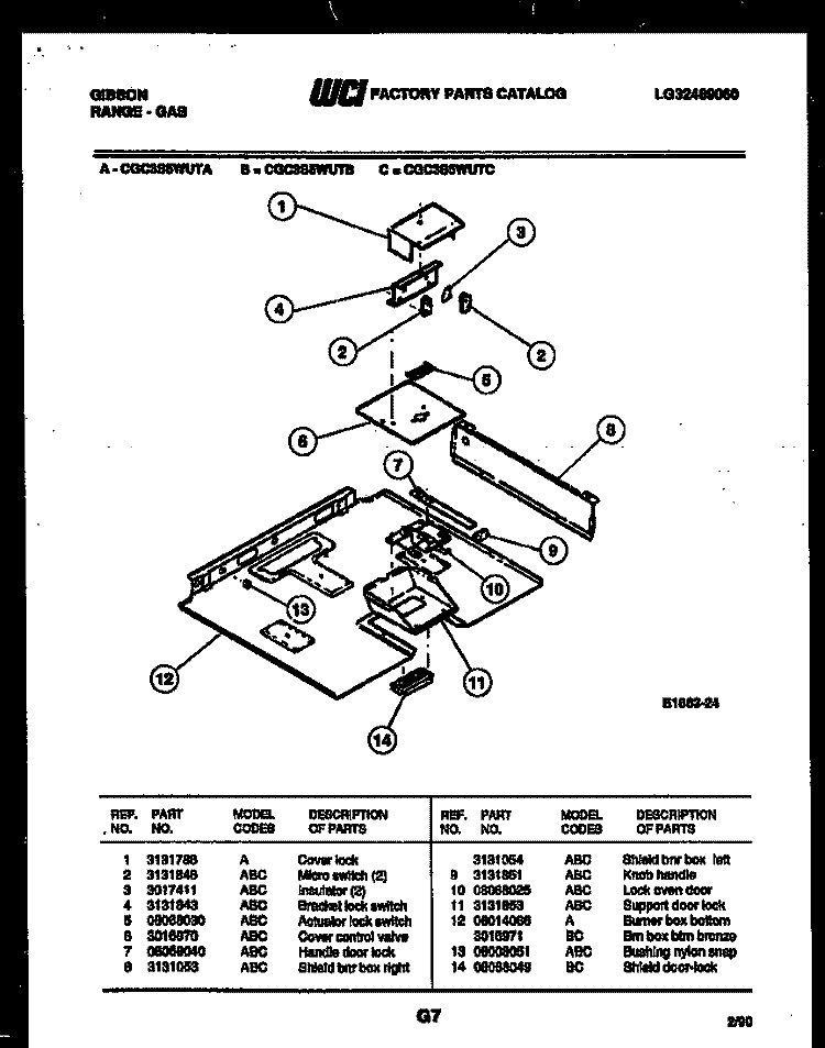 BURNER BOX PARTS Diagram and Parts List for CGC3S5WUTC  Gibson Range