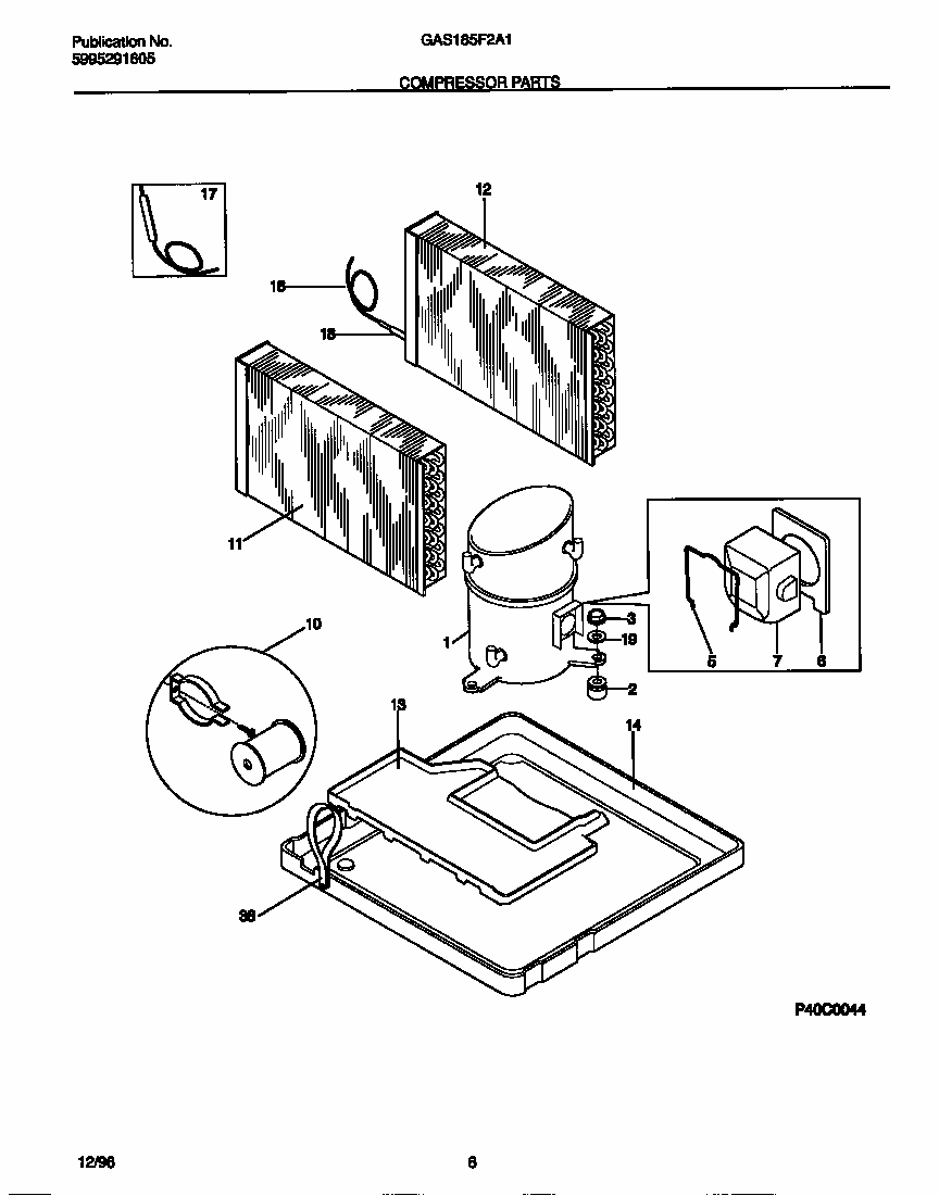 Compressor Parts Diagram and Parts List for GAS185FSA1  Uni Air Conditioner