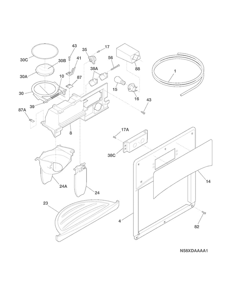 Ice & Water Dispenser Diagram and Parts List for FFHS2311LBE  Frigidaire Refrigerator