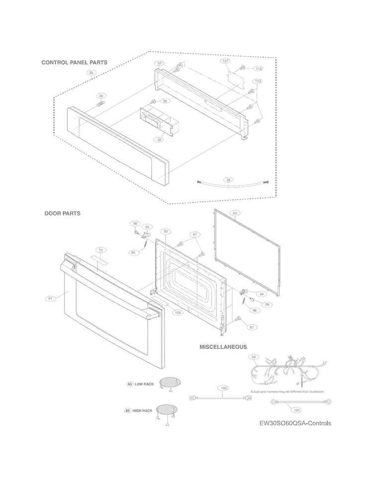Control Panel/door/miscellaneous Diagram and Parts List for EW30SO60QSA  Electrolux Microwave
