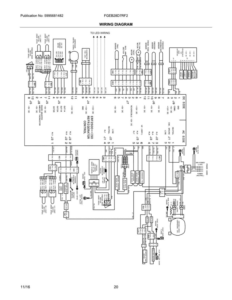 Wiring Schematic Diagram and Parts List for FGEB28D7RF2  Frigidaire Refrigerator