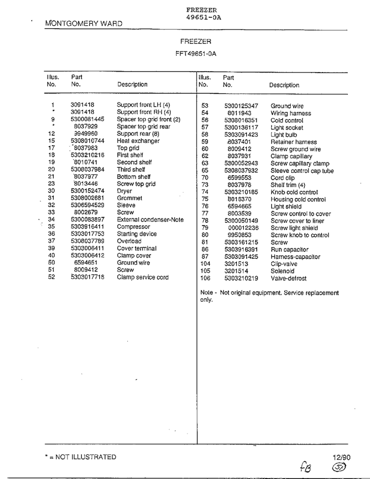 Freezer Page 6 Diagram and Parts List for 49651-0A  Frigidaire Freezer