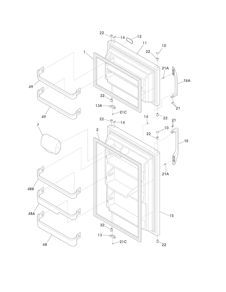 Doors Diagram and Parts List for FFTR2126LBC  Frigidaire Refrigerator