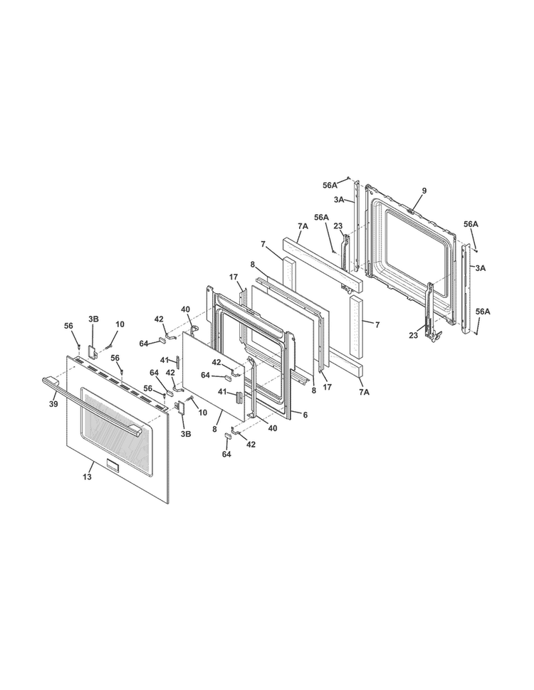 Door Diagram and Parts List for FPEW2785PFB  Frigidaire Wall Oven