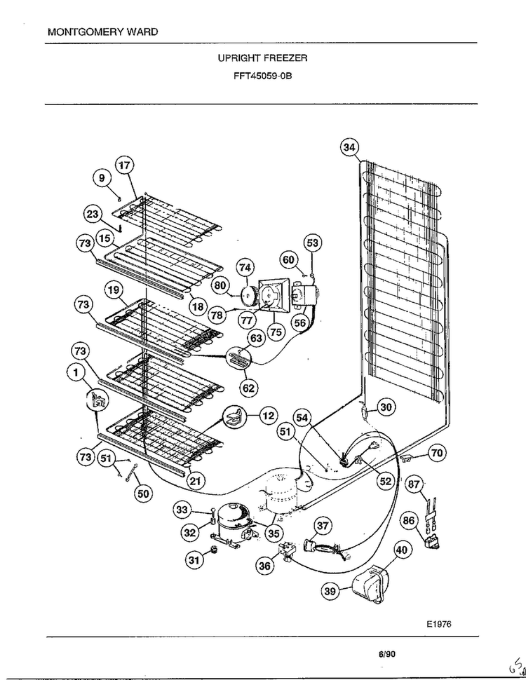 Upright Freezer Page 5 Diagram and Parts List for 45059B  Frigidaire Freezer