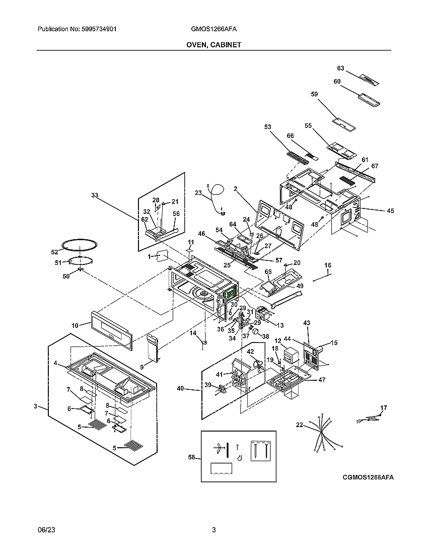 Cabinet, Oven Diagram and Parts List for GMOS1266AFA  Electrolux Microwave