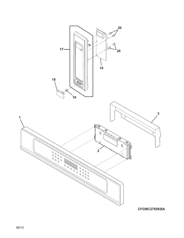 Control Panel Diagram and Parts List for FGMC3065KBB  Frigidaire Microwave Oven Combo