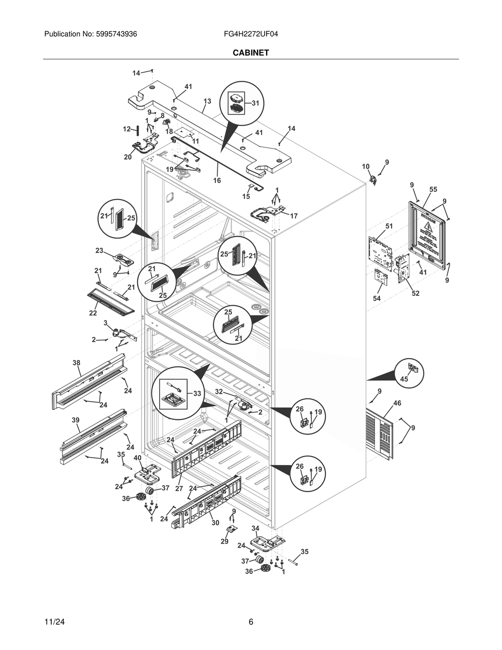 Cabinet Diagram and Parts List for FG4H2272UF04  Frigidaire Freezer