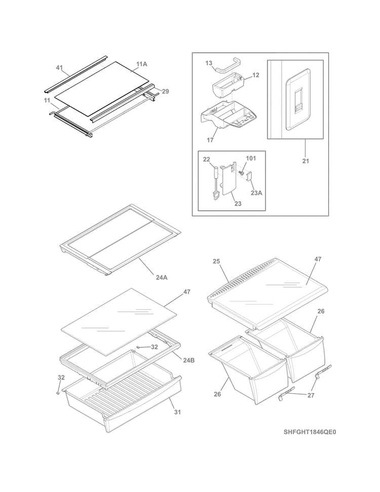 Shelves Diagram and Parts List for FGHT1846QF1  Frigidaire Refrigerator