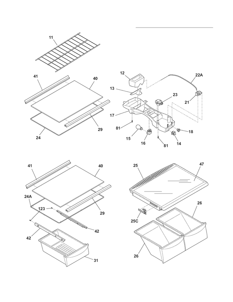Shelves Diagram and Parts List for FRT18G6JSD  Frigidaire Refrigerator
