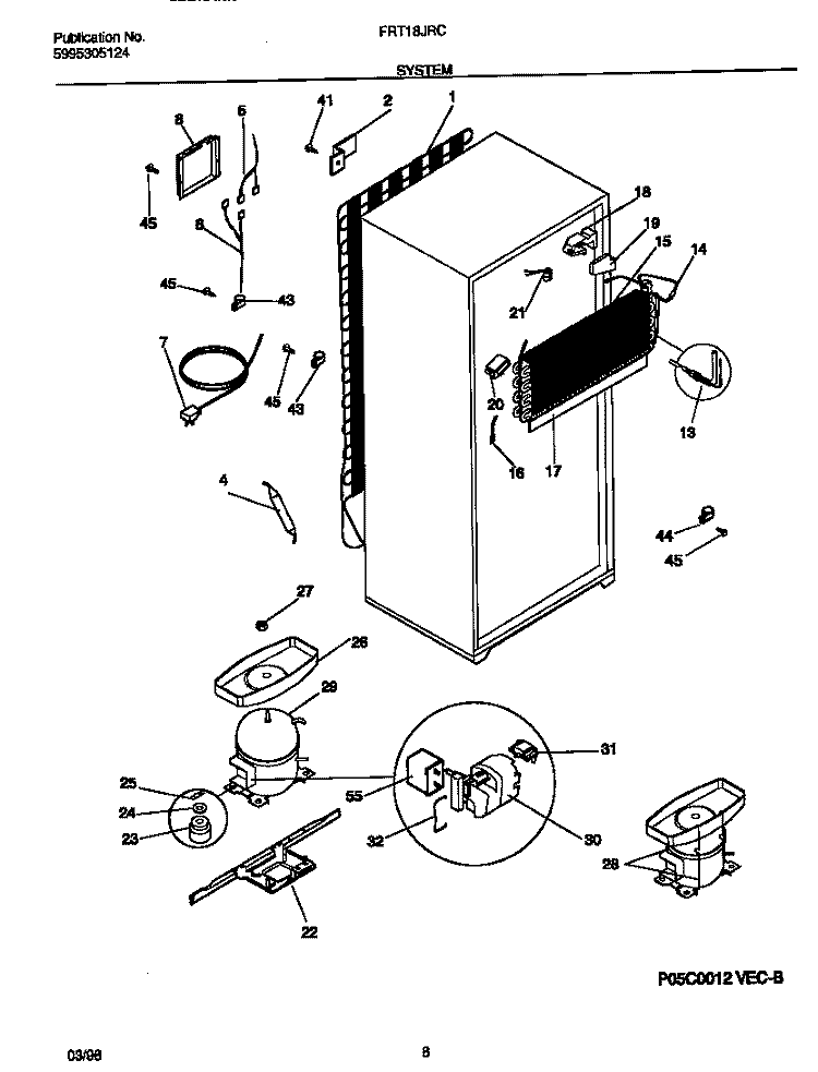 SYSTEM Diagram and Parts List for FRT18JRCW5  Frigidaire Refrigerator