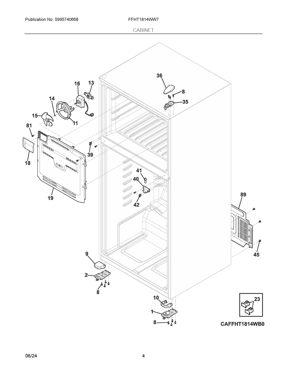 Cabinet Diagram and Parts List for FFHT1814WW7  Frigidaire Refrigerator