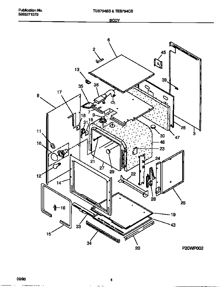 BODY Diagram and Parts List for TEB794BBBB  Tappan Microwave Oven Combo