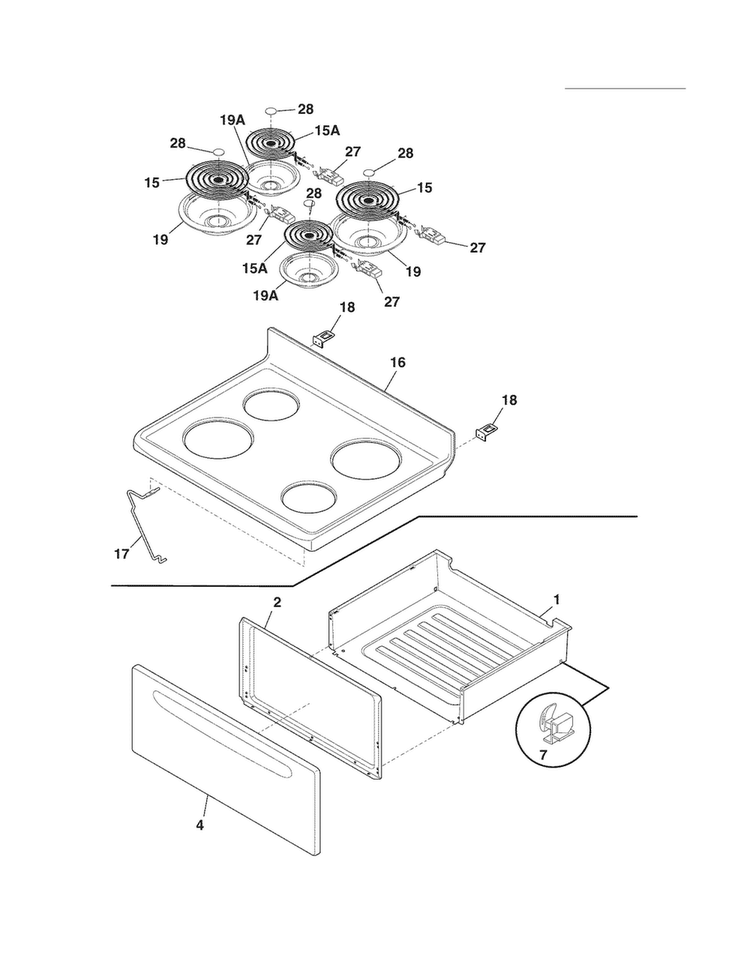 Top/drawer Diagram and Parts List for CFEF3007LWF  Frigidaire Range
