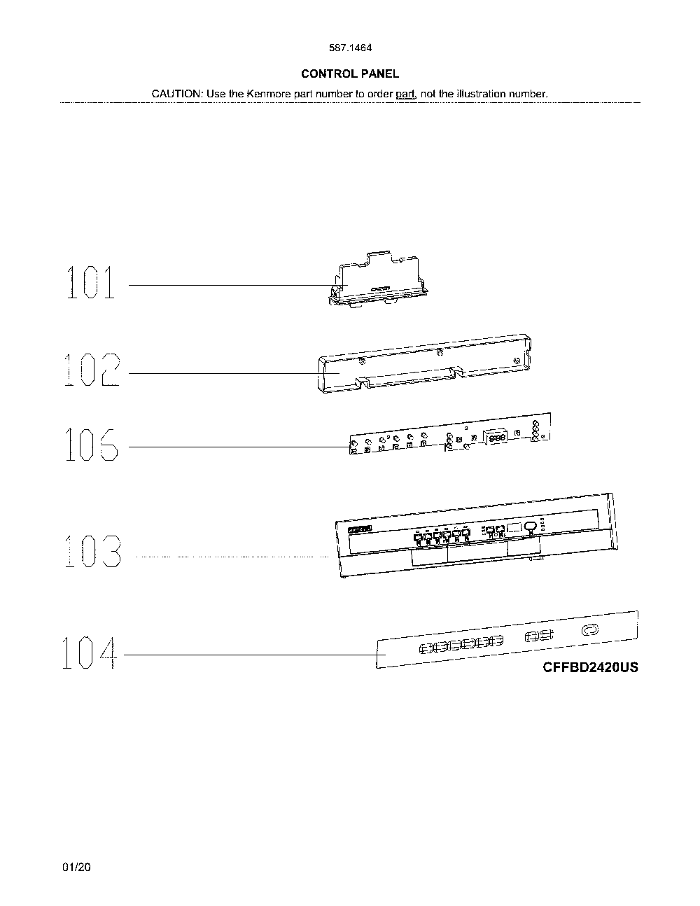 Control panel Diagram and Parts List for 58714649J01B  Kenmore Dishwasher