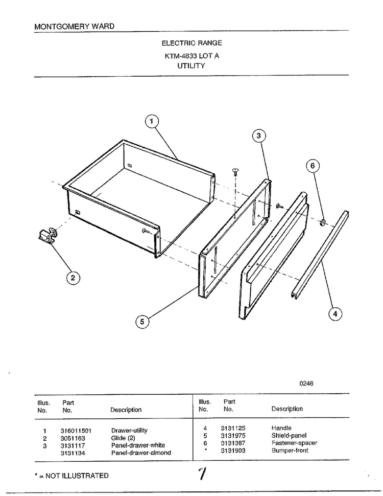 Utility Diagram and Parts List for 4833A  Frigidaire Range