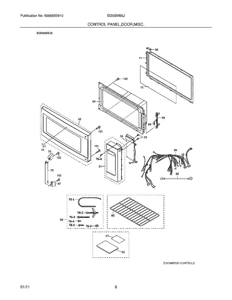 CONTROL PANEL,DOOR,MISCELLANEOUS Diagram and Parts List for EI30SM55JBC  Electrolux Microwave