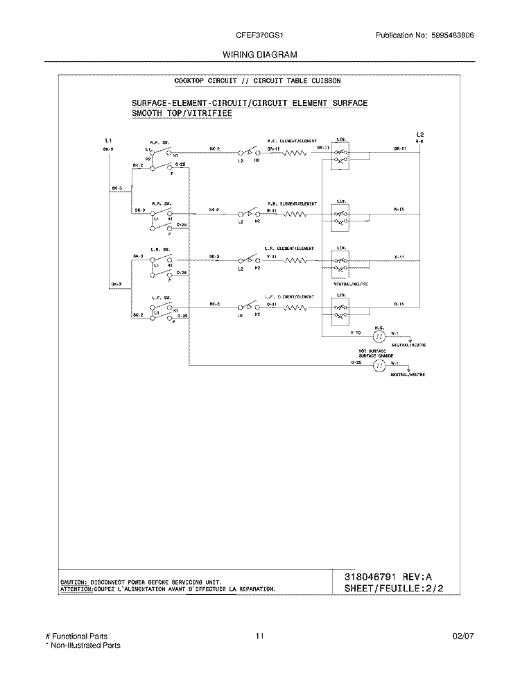 WIRING DIAGRAM Diagram and Parts List for CFEF370GS1  Frigidaire Range