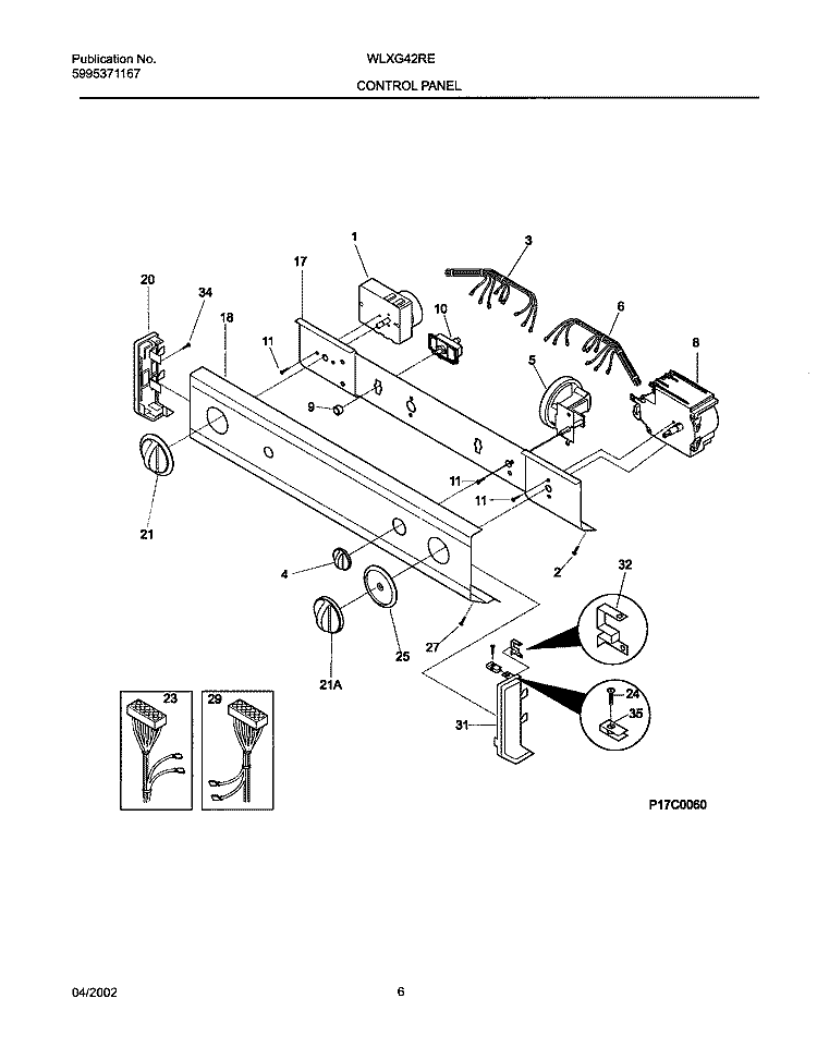 CONTROL PANEL Diagram and Parts List for WLXG42REW2  Westinghouse Washer Dryer Combo