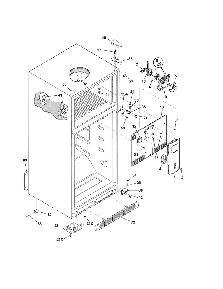 Cabinet Diagram and Parts List for WWTR1821QW2  Westinghouse Refrigerator