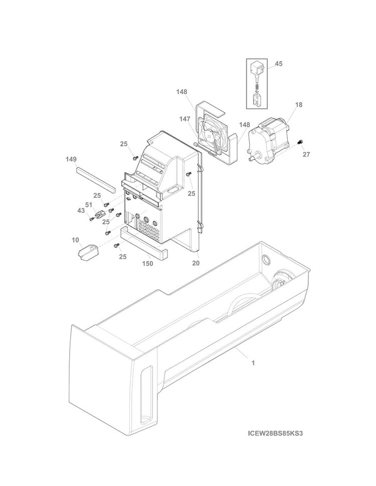 Ice Container Diagram and Parts List for 25370313210  Kenmore Refrigerator