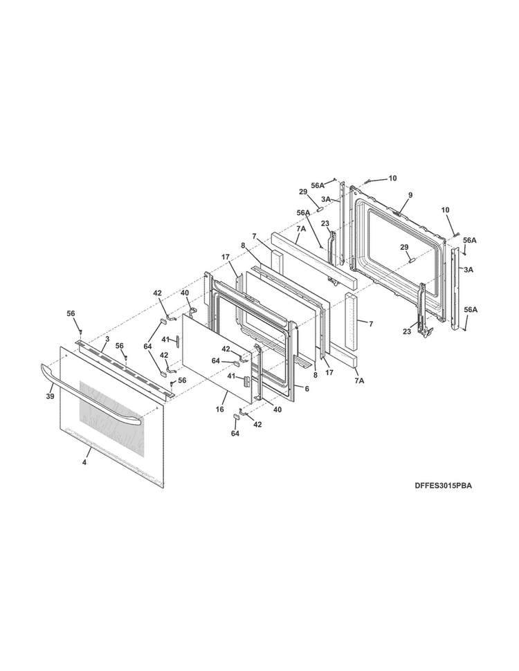 Door Diagram and Parts List for FFES3015PWC  Frigidaire Range