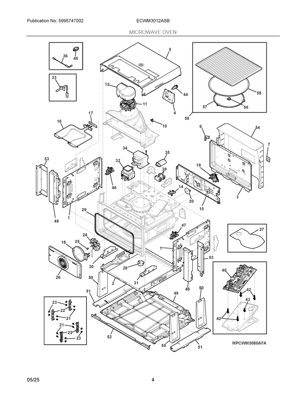 Microwave Oven Diagram and Parts List for ECWM3012ASB  Frigidaire Wall Oven