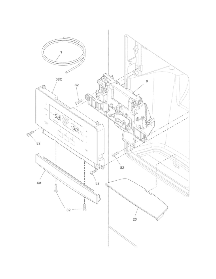 Controls & Ice Dispenser Diagram and Parts List for LGHB2867PF2  Frigidaire Refrigerator