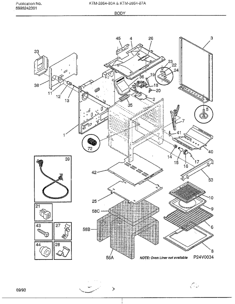 Body Diagram and Parts List for 2864  Frigidaire Range