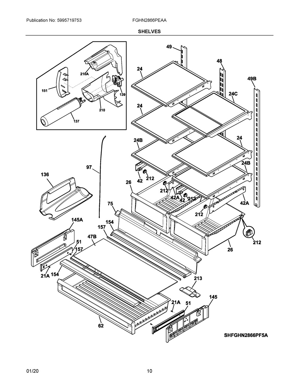 Shelves Diagram and Parts List for FGHN2866PEAA  Frigidaire Refrigerator