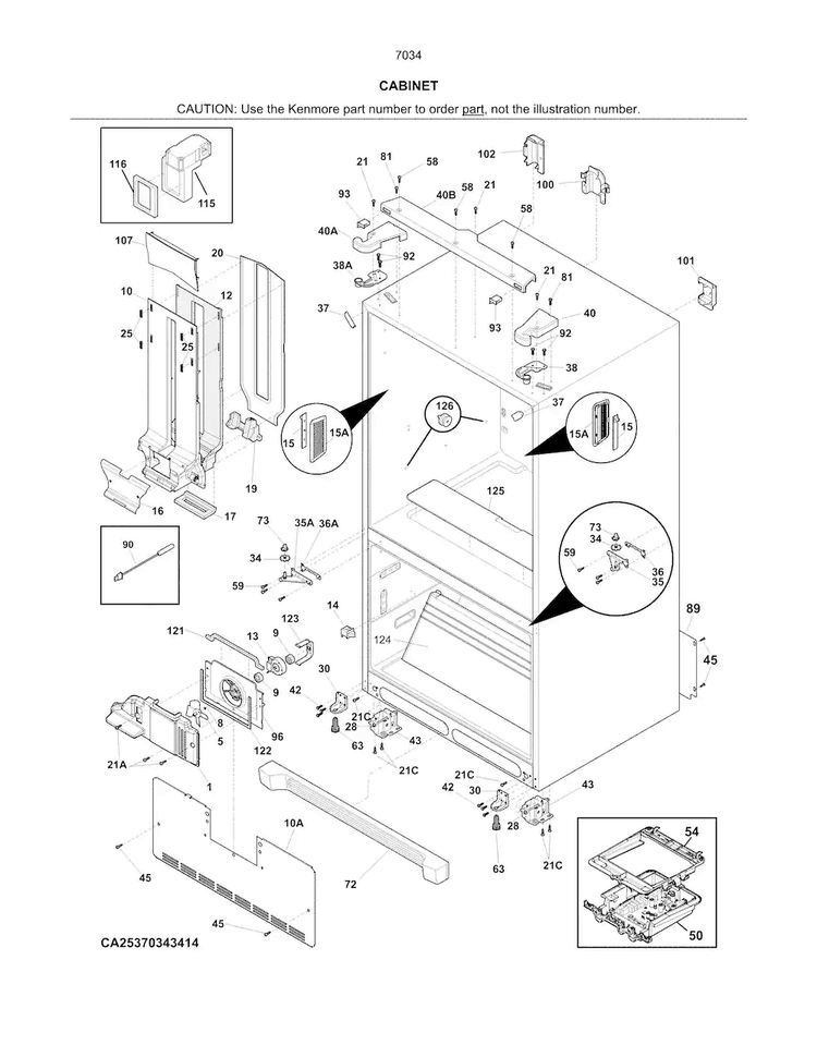 Cabinet Diagram and Parts List for 2537034241B  Kenmore Refrigerator