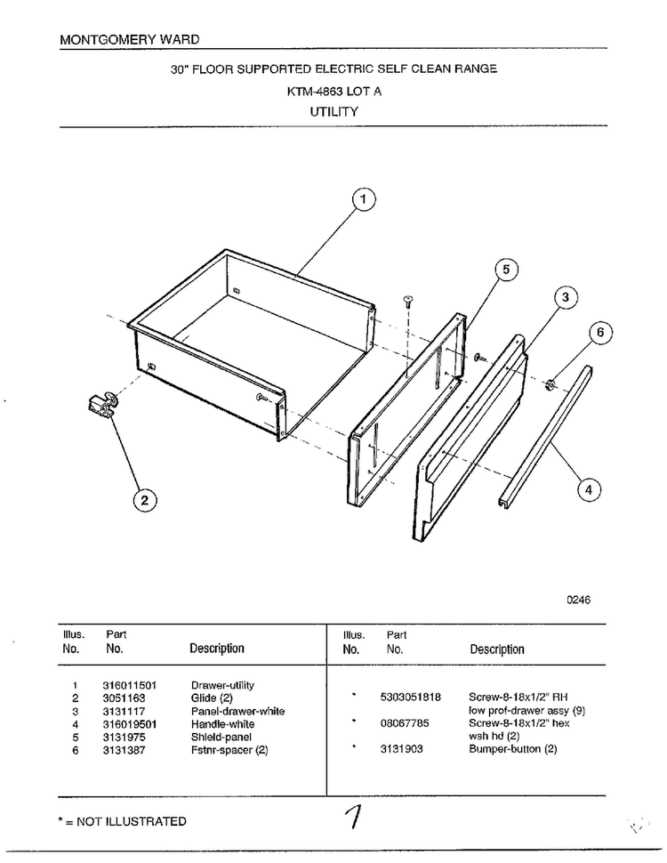 Utility Diagram and Parts List for 4863A  Frigidaire Range