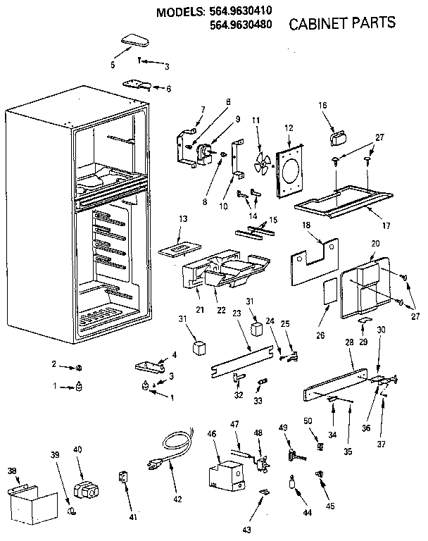 Cabinet Diagram and Parts List for 5649630410  Kenmore Refrigerator
