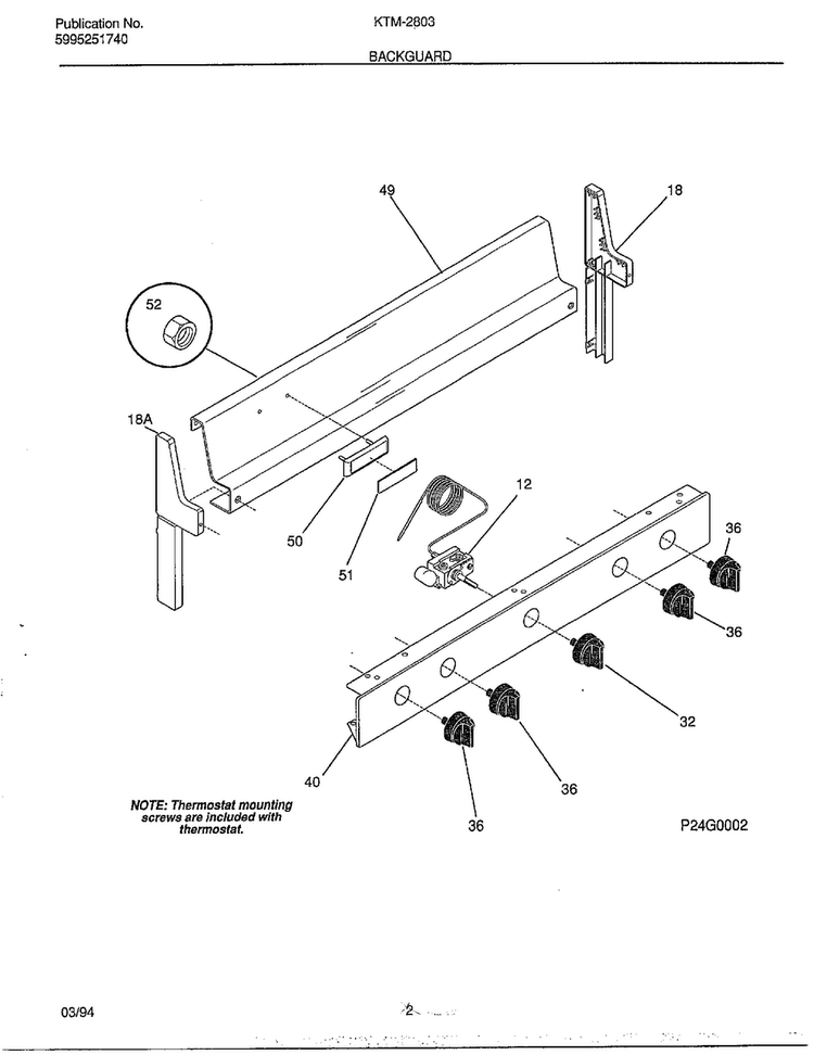 Backguard Diagram and Parts List for KTM-2803  Frigidaire Range