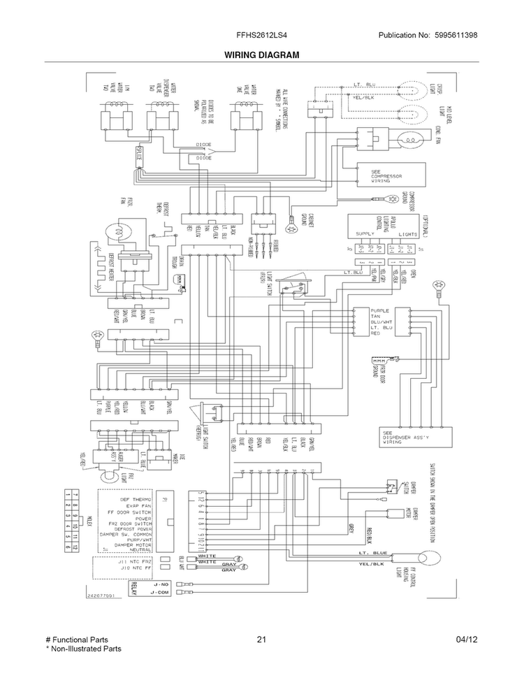Wiring Diagram Diagram and Parts List for FFHS2612LS4  Frigidaire Refrigerator