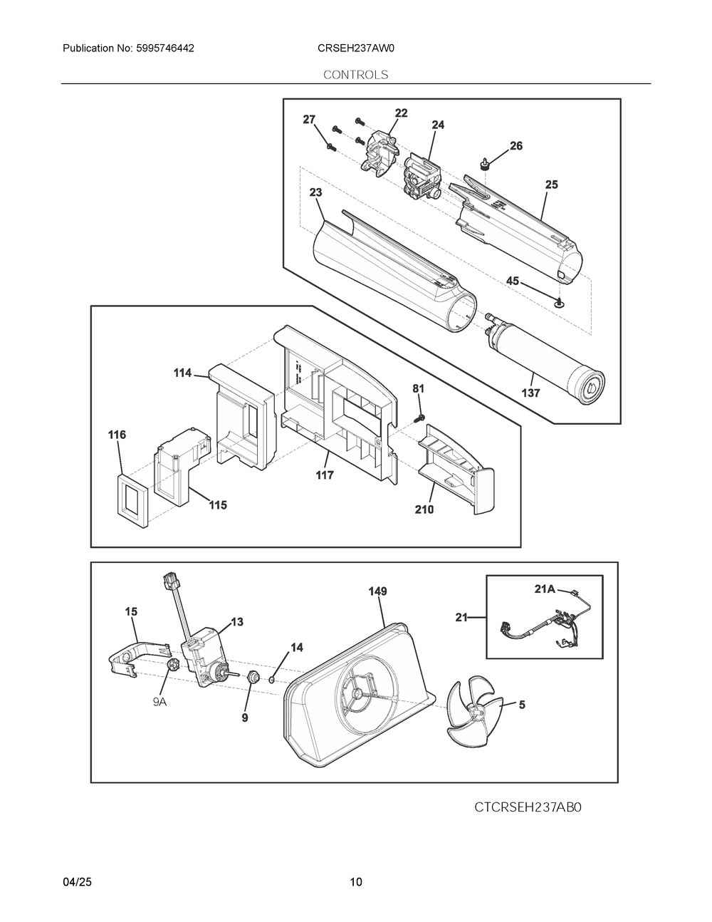 Controls Diagram and Parts List for CRSEH237AW0  Frigidaire Refrigerator