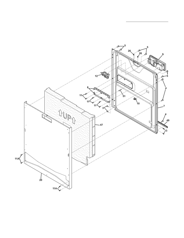 Door Diagram and Parts List for EIDW6405HT1B  Electrolux Dishwasher