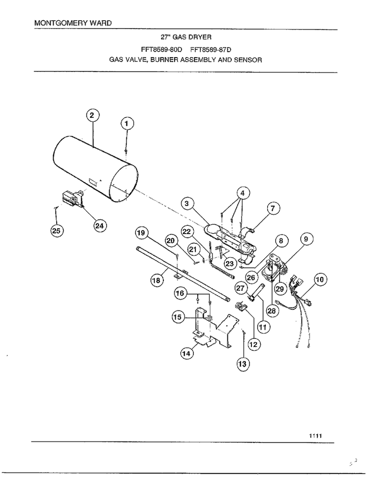Gas Valve/burner Assembly And Sensor Diagram and Parts List for 8589-80D  Frigidaire Dryer